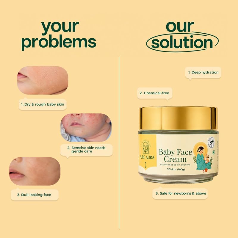 Image of Pure Aura Baby Face Cream 100gm - Doctor Recommended Ayurvedic & Organic Baby Cream with Shea Butter & Almond Oil | Chemical-Free Moisturizer for Newborns & Sensitive Skin