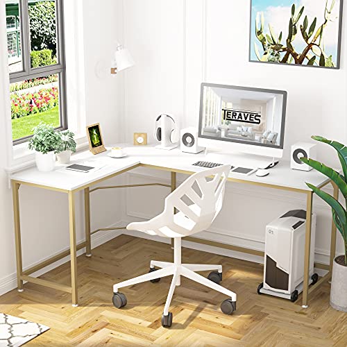 Image of Teraves Reversible L Shaped Desk White, 57.9 inch Corner Gaming Computer Desk