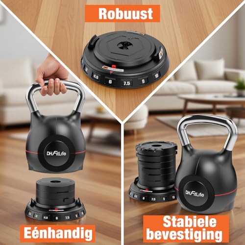 DH FitLife Verstelbare Kettlebell Set 7-in-1 1,5–10 kg | Kettlebell met 7 Gewichtsniveaus | Ideaal voor Thuistraining, Fitness & Full-Body Workouts | Compact & Ruimtebesparend Fitness Set - Afbeelding 6