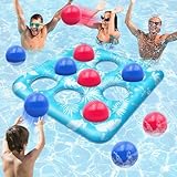 Intoypad Pool Toys for Kids Adults, Tropical Leaves Inflatable Swimming Pool Tic Tac Toe Game with 10 Balls Fun Summer Party Lake Above Ground Float Game Water Ball Toys for Kids Teens Adult （Blue
