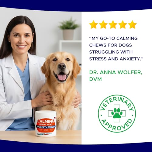 Image of Advanced Calming Chews for Dogs - Hemp Treat + Melatonin + Valerian - Relaxing Bites - Calming Care - Anti-Anxiety & Stress Relief - Made in USA - Calm, Sleep Aid, Storms - 120Ct