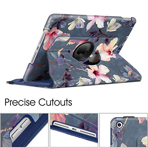 Image of Fintie Rotating Case for iPad 9th Generation (2021) / 8th Generation (2020) / 7th Gen (2019) 10.2 Inch - 360 Degree Rotating Stand Cover with Pencil Holder, Auto Wake Sleep, Pink Hibiscus