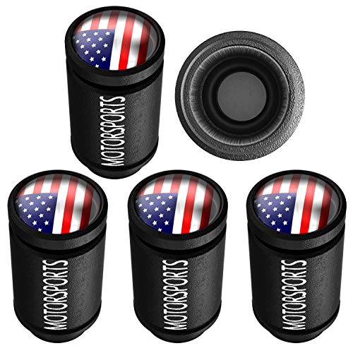 SAMIKIVA Aluminum Tire Valve Stem Caps, Metal with Rubber Ring, Dust Proof Cover Universal fit for Cars, SUVs, Bike and Bicycle, Trucks, Motorcycles Metal (Black America Flag (5 Pack))