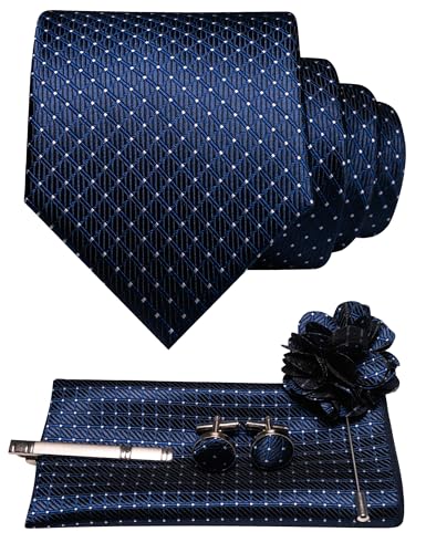 Image of JEMYGINS Mens Tie and Pocket Square,Lapel Pin,Cufflinks,Tie Clip Sets with Gift Box 5PCS