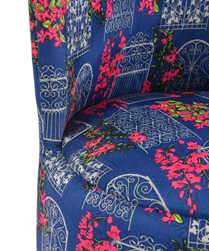 Image of NACIA Velvet Printed Ottoman Chair with Stool Combo | Dressing Table Chair for Bedroom Makeup Room Decor | Modern Upholstered Ottoman with Wooden Legs for Living Room & Home (18x18x32 Inches, Blue)