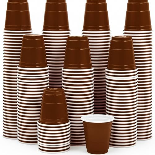 LemonRoad 2 oz Disposable Shot Glasses Brown Shot Glasses Bulk Plastic Shots Cups Plastic Glass Mini Shots Cup for Party Wedding Birthday Summer(50 Pcs)