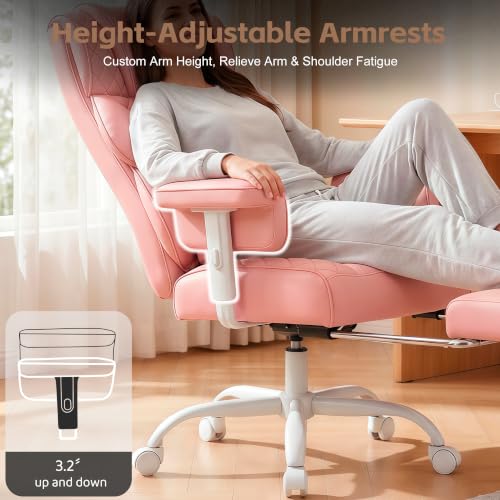 Image of Vonesse Big and Tall Office Chair, Desk Chair with Soft Adjustable Armrests, Ergonomic High Back Gaming Chair with Lumbar Support, Executive Computer Chairs with Footrest (PU Leather, Pink)