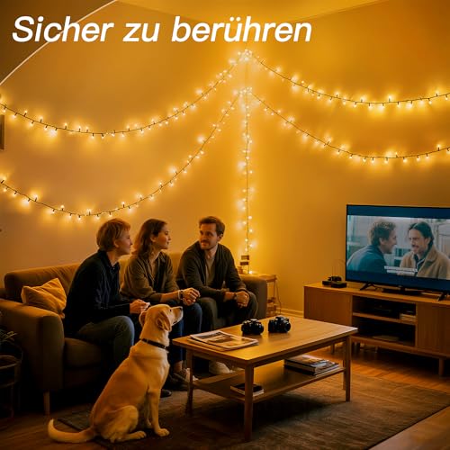 Hopexy Lichterkette außen 20 m 200 LEDs Lichterkette Weihnachtsbaum Weihnachtsbeleuchtung innen mit Fernbedienung Timer, 8 Modi IP44 wasserdicht für Garten Balkon Party Hochzeit Tannenbaum(warmweiß)
