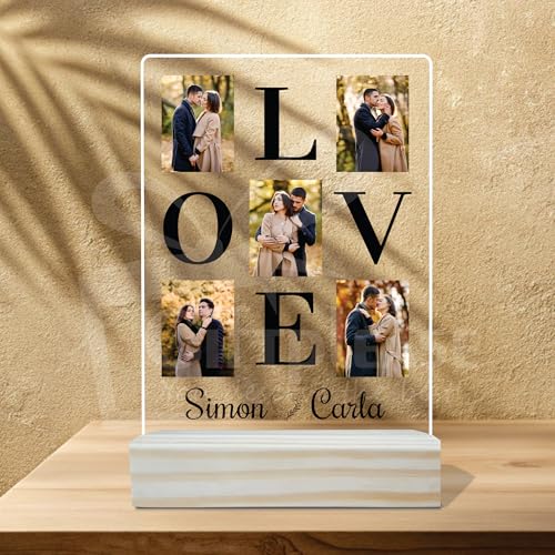 Image of Giftplease Customized Photo And Text Frame With Wooden Stand | Personalised Printed Photo Frame | Gift | Birthday | Anniversary (Transparent, 5MM, 6 * 8 Inches), Tabletop