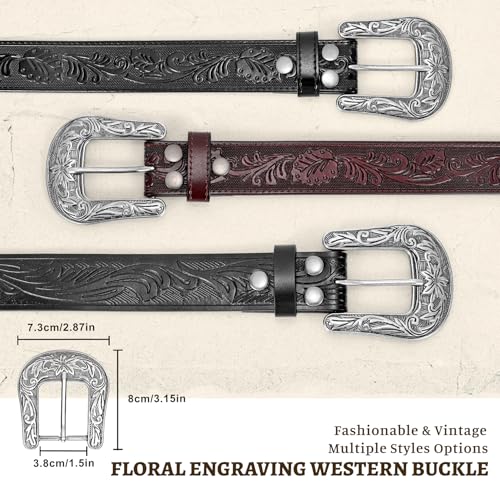Cowgirl Cowboy Mens Genuine Leather Belt - Vintage Western Leather Buckle Belt for Women Men4