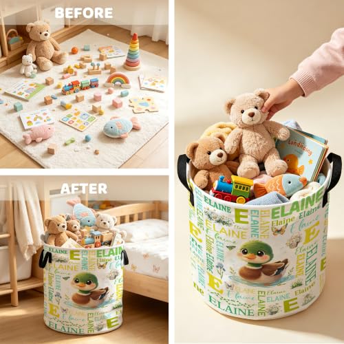 Image of Custom Mallard Duck Laundry Hamper, Personalized Laundry Basket with Name, Customized Dirty Clothes Basket for Clothes Toy Bathroom Bedroom Storage,S-16.5 inchX 13.8 inch