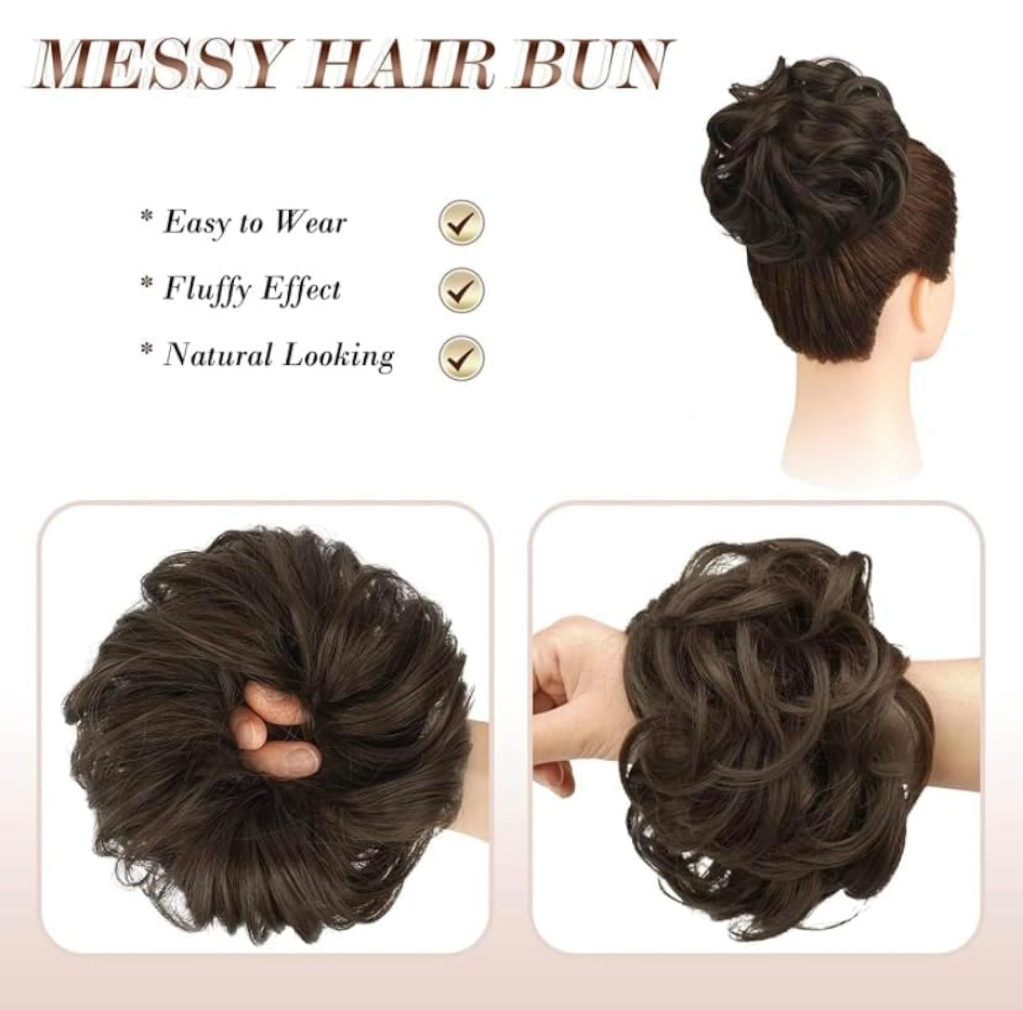 Messy Bun Hair Piece with Elastic Rubber Band