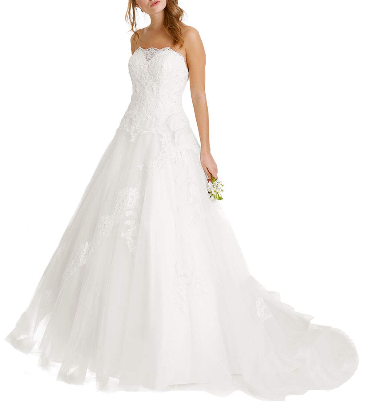 Vestido de Novia de Palabra a Brillante Vestido de Novia sin Mangas Vestido de Novia Civil en Ocasiones de Moda, Marfil, 46