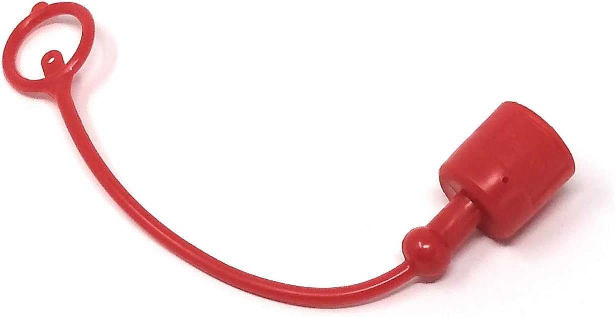 Grunge Armor | 2 Caps + 2 Plugs | Dust Caps/Plugs, Fits ISO/Pioneer Style Hydraulic Quick connectors for Agricultural Applications. Red Molded Cap with Tether Keeps Cap Attached to Hose