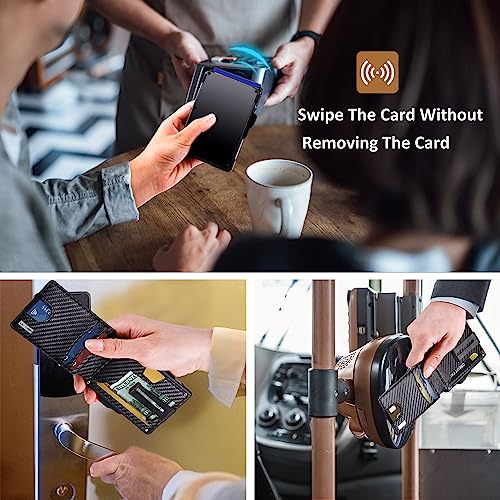 umoven Wallet for Men - with Money Clip Slim Leather Slots Credit Card Holder RFID Blocking Bifold Minimalist Wallet (Carbon Black and Blue) - Thumbnail 5