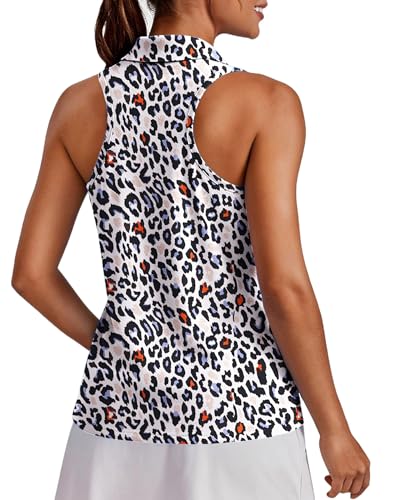 Image of PINSPARK Womens Golf Shirt UPF 50+ Sleeveless Collared Shirts Quick Dry Tennis Polo V-Neck Racerback Athletic Workout Tank
