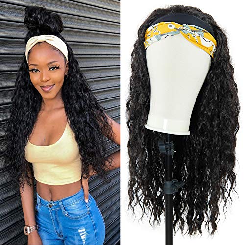 Wavy Curly Headband Wigs for Black Women Long Water Wave Headband Wigs,Synthetic Long Deep Curly Wigs with Headband, Natural Looking Daily Party Wigs (4#, 24inch)