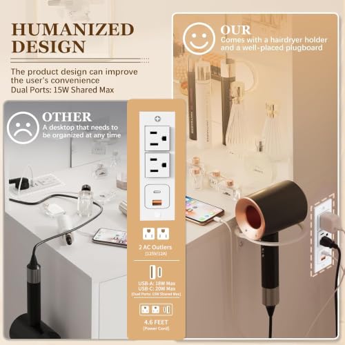 Image of Furmax Make up Vanity Desk with Mirror and Power Outlet, Vanity with 3 Color Light Options Adjustable Brightness,Vanity Desk with 2 Drawers, 6 Storage Shelves (White, No Bench)