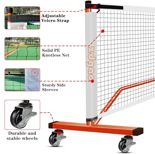 Portable Pickleball Net with Wheels Set System, 22FT Full Net, 4 Paddles - image 3