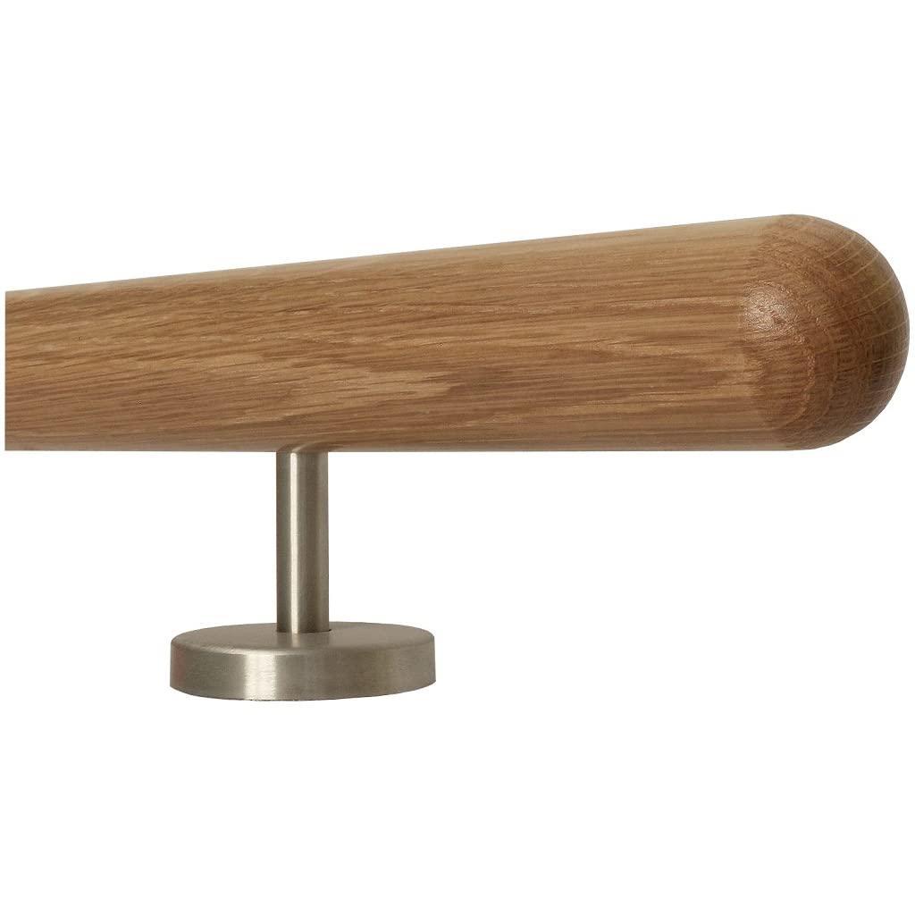 TIBU Eiche Holz Handlauf Geländer 0,3m - 6m, Länge 80 cm, Ende Halbkugel gefräst und 2 gerade Halter
