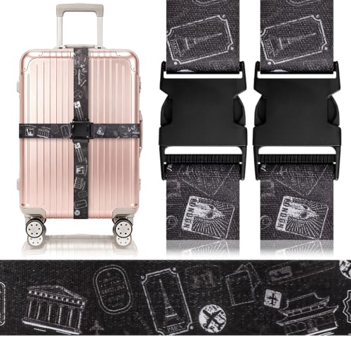 Image of Gutsdoor 2 Pack Luggage Straps for Suitcases, Adjustable Travel Belt, Suitcase Straps with Dual Lock, Quick Release, Over Handle, Luggage Connector Straps & Bright Luggage Belt.