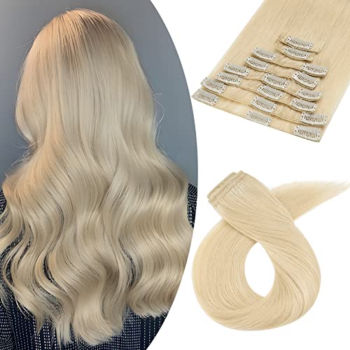 Image of Benehair 8pcs Clip in Hair Extensions Real Human Hair 10inch Remy Human Hair Extensions Straight Natural Hair Extensions Highlighted Bleach Blonde