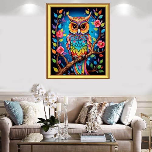 Image of Foxnyart Stamped Cross Stitch Kits Full Range of Embroidery Needlework Starter Kits for Beginners Adults 11CT Embroidery Patterns Art Crafts DIY Needlepoint Kit-Colorful Owl 16x20 inch