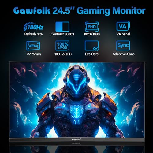 Image of Gawfolk 25 Inch Gaming Monitor, 144hz /180hz Computer Monitor FHD 1080P PC Monitors,Frameless Curved Monitors VA,sRGB 100%, DisplayPort, HDMI,Eye Care, Wall Mount Compatible (Black)
