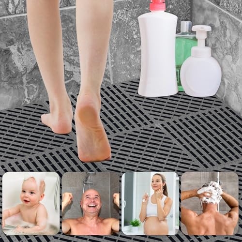 Image of ToLanbbt Modular Interlocking Cushion 12P 11.8 inch x 11.8 inch Interlocking Rubber Floor Drain Holes Non-Slip Splicing Drainage Mats for Deck, Shower, Kitchen, Drain Pool, Sauna Bath (Dark Grey, 1 Rows Dots)