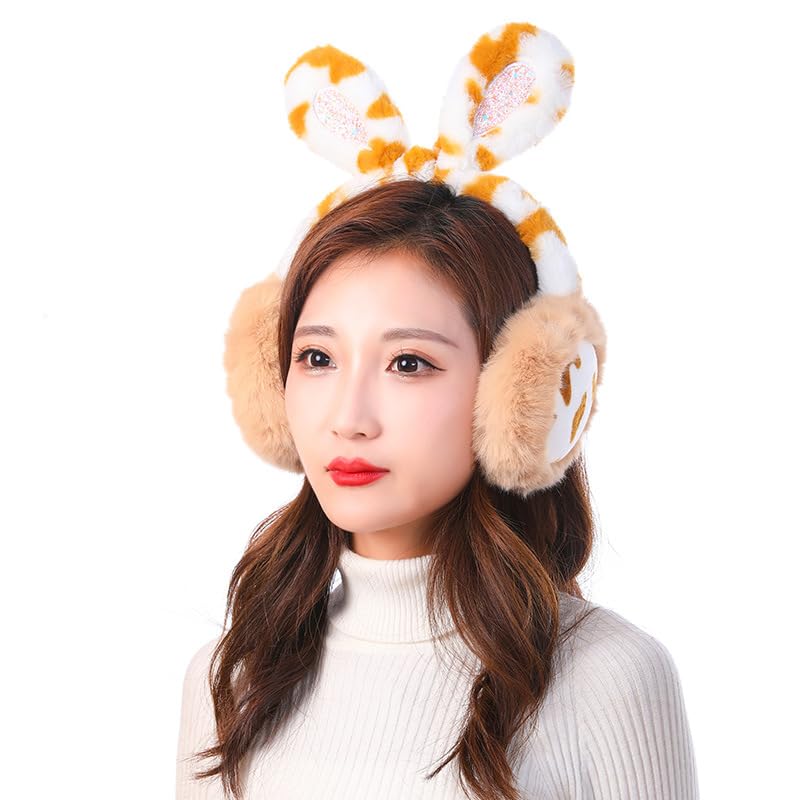 FashionIO�-Women's/Ladies/Girl's Premium Leopard Print Bow Earmufuffs, Winter Windproof Girls Ear Warmer Plush Ear Muffs with Hairy Rabbit Ear-image-17