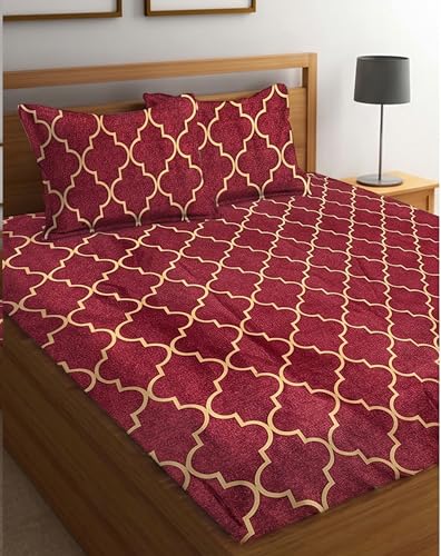 Image of YORIK TM Microfiber Bed Sheet with Pillow Cover, 3D-Printed, 144TC, Soft & Breathable, Double /Single Bed (Maroon, Queen)