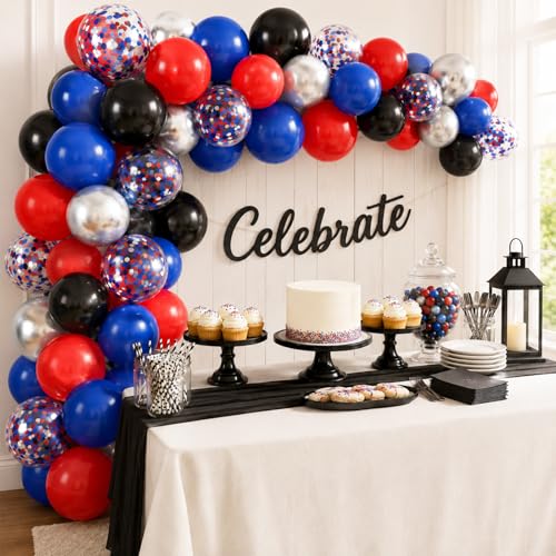 Image of Red and Blue Balloons, 60PCS Blue Red Balloon Set, 12 Inch Patriotic Latex Metallic Confetti Balloons for Independence Day 4th of July Birthday Graduation Memorial Day Party Decor