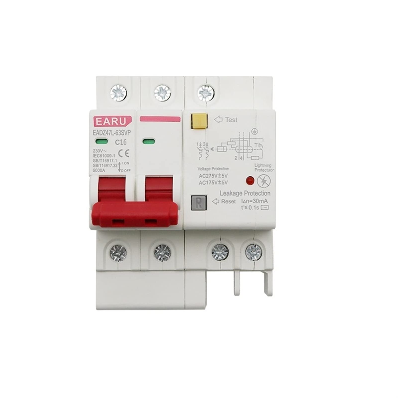 AVSBBYEPS 16A 2P SPD Residual Current Circuit Breaker with Overload Overvoltage RCCB with Lightning Protection MCB Leakage Protector