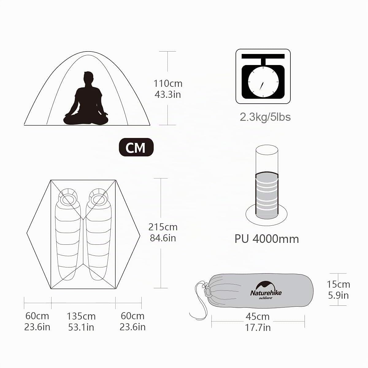 Naturehike Star-River Tente Double Couche Ultralégère 2 Personnes Tente de Sac à Dos Tente de Camping