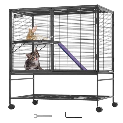 VEVOR Cage à Furet en métal roulante 1000 mm, Grande Cage pour Petits Animaux à 2 Niveaux avec Rampe et Plateau, pour Rats de Compagnie, Hamster, Cochon d'Inde,...