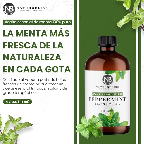 Image of NaturoBliss Peppermint Essential Oil, 100% Pure and Natural Therapeutic Grade, Premium Quality Peppermint Oil, 4 fl. Oz - Perfect for Aromatherapy and Relaxation