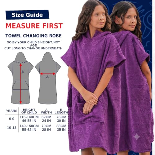 Image of ALLEN & MATE Kids Surf Poncho Towel Robe, Hooded Changing Robe, 6-13 Years