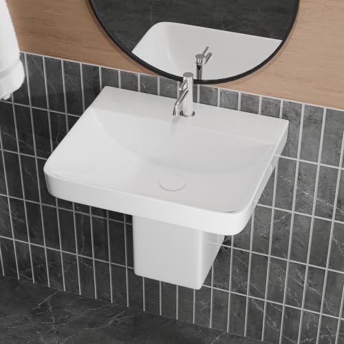 Image of Syon Premium Ceramic Wall Hung Wash Basin for Bathroom & Living Room Wall Mount Wash Basin | Wall Hung Wash Basin | wall Mounted Bathroom Sink for Home, Restaurent (18 x 14 x 16.5 inch)