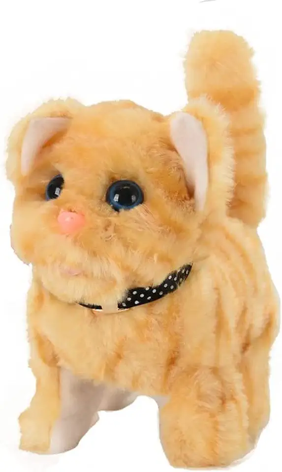 Electric Plush Persian Cat Toy, Interactive Walking & Running Kitten, Meowing Wagging Tail, Electronic Stuffed Pet, Kids Birthday Gift (Yellow)