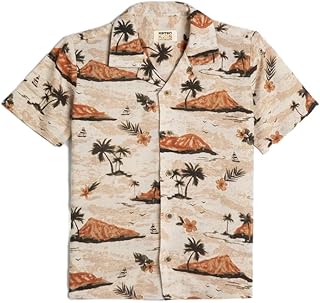 قميص كلاسيكي بأكمام قصيرة من قماش فيسكوز للأولاد من كوتون، بتصميم مطبوع بنقشة نخيل