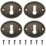 FMHXG 4PCS Oval Vintage Corner Code Trivia Piece Eyelet Cover Iron Decorative Drawer Keyhole Cover Striped Edge Antique Brass Iron Cover Diameter 3mm for Cabinet Doors Desks Boxes