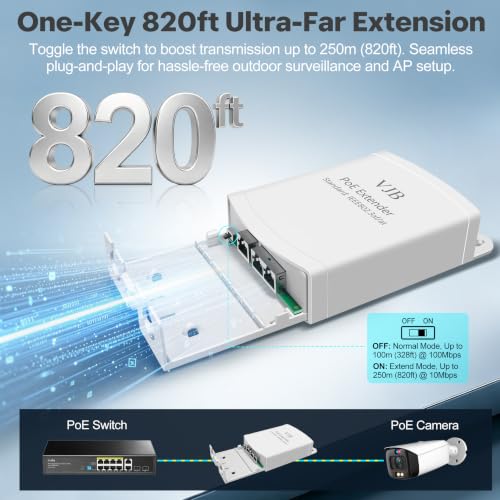 POE Extender Outdoor, 1 in 4 Out, 802.3af/at Extends Up to 820ft | 100Mbps PoE Network Ethernet Extender Repeater, Wall Mountable, IP64 Water-Resistance for IP Cameras, Access Points miniatura 2