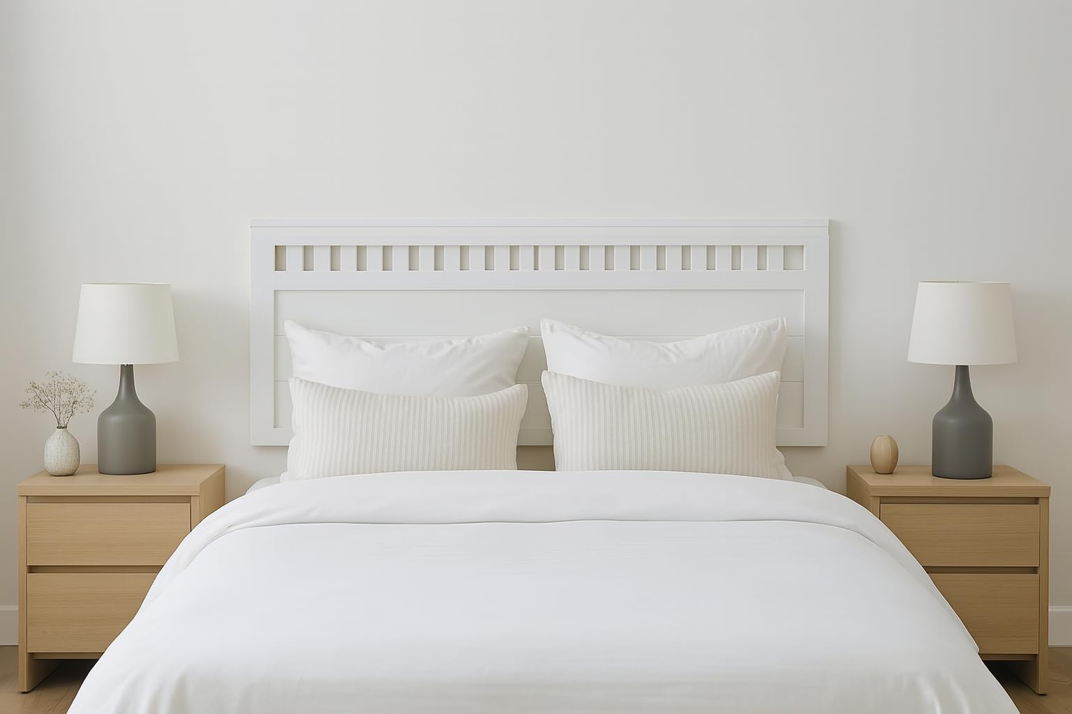 Muebles Cabecero de Madera Bora (Flotante), para Pared. para Camas de 135 | Cabezal Madera Pino | Dormitorio Matrimonio (Blanco, Cama 135 (145 cm))