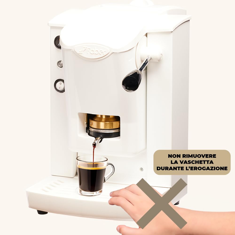 FABER COFFEE MACHINES | Modello Slot Plast | Macchina caffe a cialde ese 44mm | Colore Bianco plastiche Bianco | Pressacialda in ottone