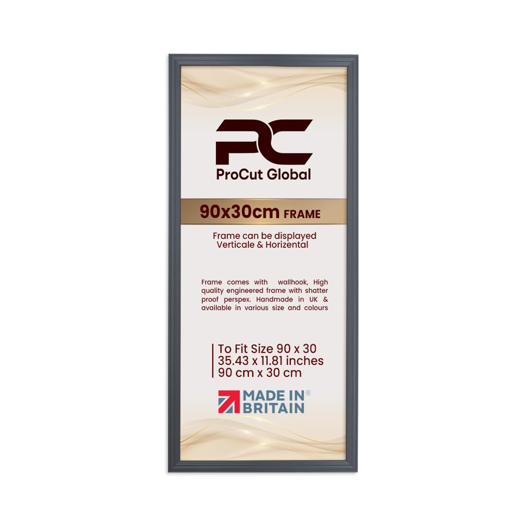Procut Global 90x30CM Dark Grey Picture Frames - Classic Wooden Photo Frame with Shatterproof Perspex for Wall or Tabletop - Perfect for Posters, Certificates & Prints - Sizes & Colors Available