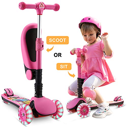 SANSIRP 2-in-1 Kick Scooter for Kids, 3 Wheel Scooter with Folding/Removable Seat Adjustable
