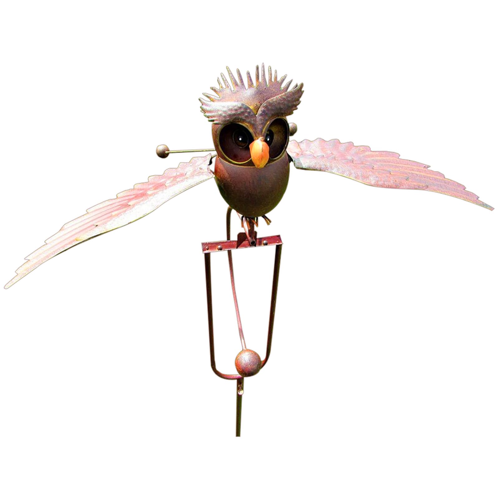 Kingbar A Owl Garden Stake, Metal Flapping Wing Owl Wind Spinner, Realistic Iron Nimal Bird Sculptures For Outdoor, Yard, Lawn Decor,