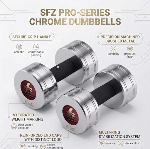 Image of SFZ Steel Chrome Dumbbells Set With Cushion Grip 2kg to 10kg [Pack of Two] (5)