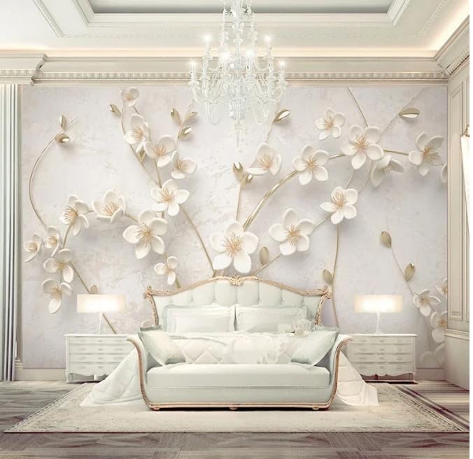 Décoration murale fleur de prune blanche 3D grand format 430x300cm
