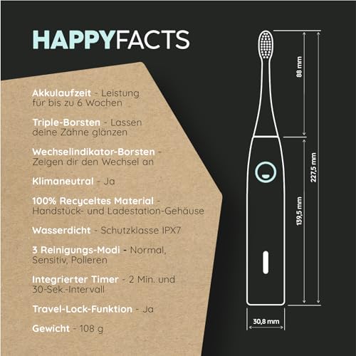 happybrush® Schallzahnbürste Eco Vibe 3 – TESTSIEGER – 100 Tage testen - Elektrische...